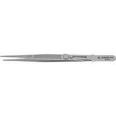 Excelta JLS-5 .0475" Straight Stainless Steel Gemology Forceps with Medium Serrated Longitudinal Groove Tip and Slide Lock