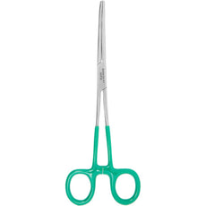 Excelta 40PH 8" Curved Stainless Steel Hemostat with Serrated Jaws and Vinyl Handles - 40PH