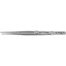 Excelta JLS-2 .035" Straight Stainless Steel Gemology Forceps with Medium Serrated Longitudinal Groove Tip and Slide Lock