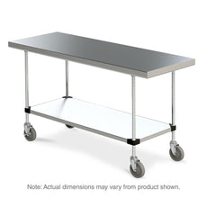 Metro Space Saver Stainless Steel Space Saver Mobile Worktable with Stainless Bottom Shelf, 24" x 60" x 34"