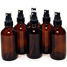 BOTTLE Mini Pump SPRAY 4oz Amber Glass Boston Round Bottles (Black PP Fine Mist Sprayer)