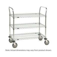 SP Series Utility Cart with 3 Chrome Wire Shelves, 24" x 36" x 39"