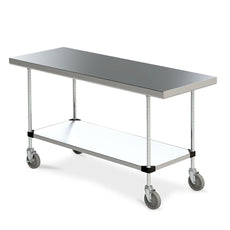 Metro Space Saver Stainless Steel Space Saver Mobile Worktable with Stainless Bottom Shelf, 24" x 36" x 34"